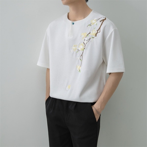 小伙纯色重工T恤男休闲宽松风刺绣衬衣轻熟风A236-82572-P55图片