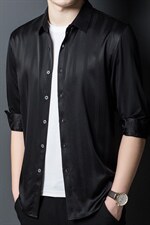 长袖衬衫男高级感寸衣爸爸装商务休闲宽松丝绸衣服，男装衬衫，电商B212（原钱塘6029）