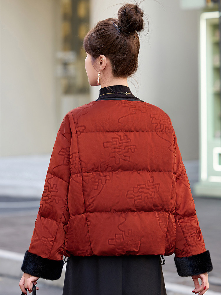 新中式g风羽绒服女2025冬季新款拼接白鸭绒加厚短外套,女装羽绒服,美沁