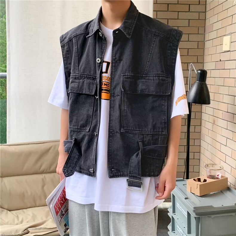 春季牛仔马甲男ins潮牌痞帅潮流宽松机能风坎肩外穿工装背心外套,男装背心/马甲,星座1013