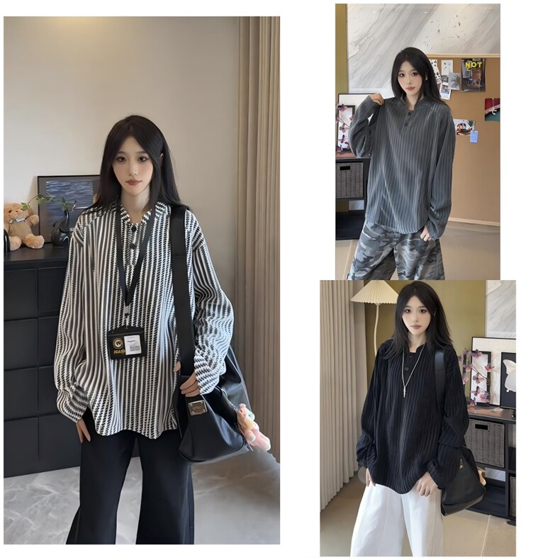 (网图)街头百搭鱼骨纹亨利领重磅松弛感秋季长袖T恤TX01/TP20，男装Polo衫，电商B318