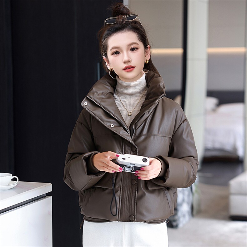 2024年冬季新款现货免洗柔软皮加厚立领面包服韩版设计感羽绒服,女装羽绒服,卡杰菲