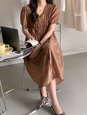 连衣裙XILYDIA韩夏季翻领抽绳系带收腰显瘦韩版长裙，女装连衣裙，香丽迪1