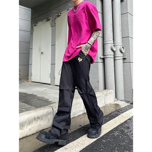 B221 美式ins街头hiphop刺绣宽松褶皱休闲裤子 LK23123-P60 控78图片