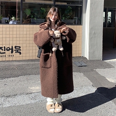 棕色oversize羊羔毛外套女2024冬新款慵懒风宽松加厚皮毛一体大衣，女装皮草，2C272