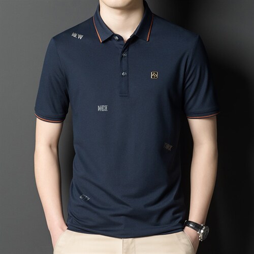 夏季新款男士翻领短袖t恤中年有领男装上衣服休闲POLO衫图片