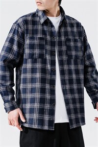 2021春季新无影墙日系大码男翻领宽松休闲格子衬衫C3002-P40图片