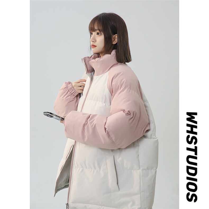 得物二开拼接色棉衣拉链撞色棉袄男女生情侣立领A177-M718-P48，男装棉衣，电商A177