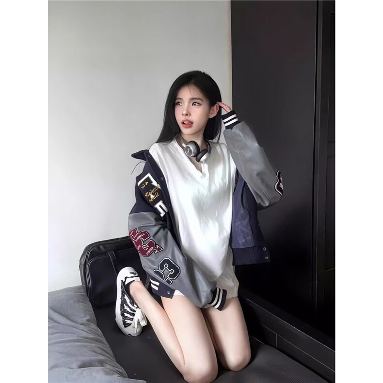 美式复古棒球服外套冬新款宽松加厚百搭学生字母休闲夹克XJK8005,男装夹克,星座208-5