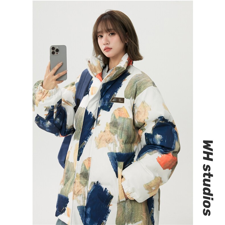 XZ-230-1MY703中性风简约轻奢水墨涂鸦休闲立领面包服P118控158，鞋类箱包手腕包，星座230-1