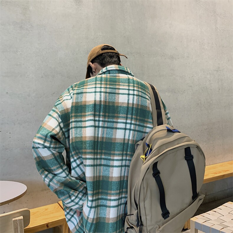 秋季新款毛呢格子长袖衬衣男士潮牌休闲痞帅宽松衬衫外套S883-P40,男装衬衫,星座1008