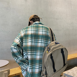 秋季新款毛呢格子长袖衬衣男士潮牌休闲痞帅宽松衬衫外套S883-P40图片