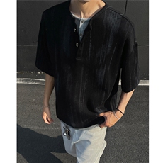 主推肌理感扎染亨立领假两价短袖T恤打底衫上衣男H1082特P35，男装T恤，电商A341