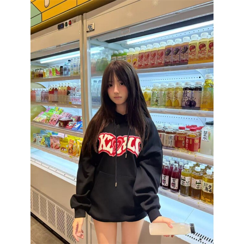 5603-P48潮牌爱心拼图毛巾绣宽松情侣连帽卫衣，女装卫衣/绒衫，星座617A-2