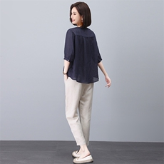 纯苎麻套装女2024新款刺绣夏装搭配一整套中年妈妈刺绣休闲两件套，女装套装/套裙，忆绮罗