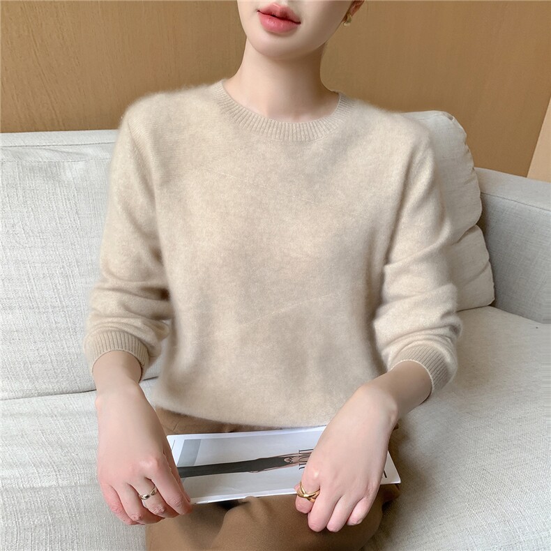 2025年秋季新款百搭女士12针正反针斜纹圆领,女装羊绒衫,百越羊绒