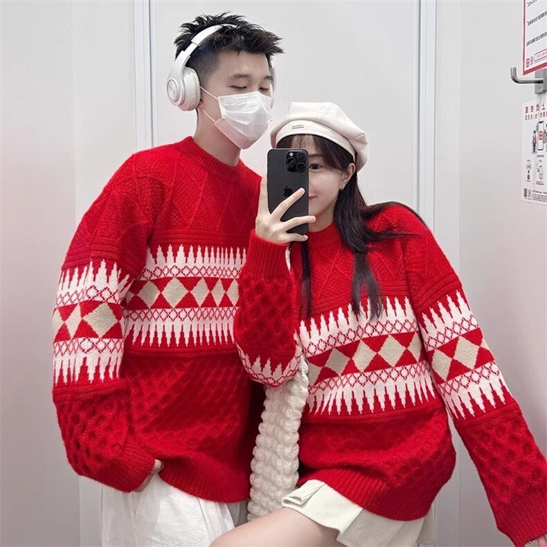 网图84541-特P60红色圣诞毛衣高级感订婚喜庆过新年战袍本命年,男装针织衫/毛衣,电商D310B