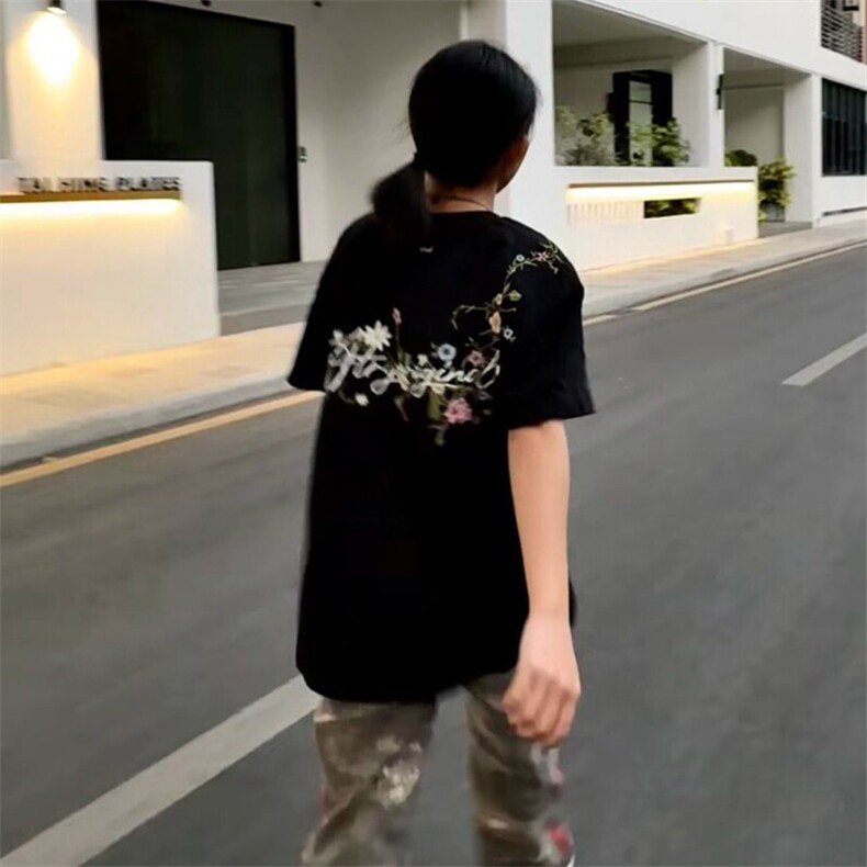 万针全刺绣工艺抖音得物高品质260克重磅纯棉双纱美式高街短袖T恤,男装T恤,电商A486