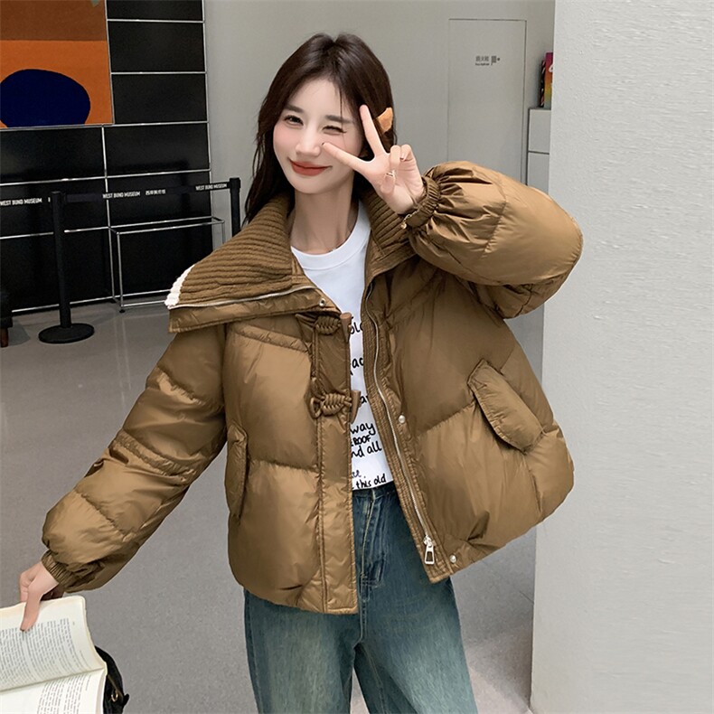 【新款现货】针织翻领短款90白鸭绒洋气羽绒服3169款P275K375,女装羽绒服,2C316