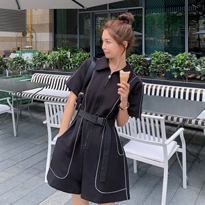 黑色时尚收腰显瘦连体短裤女2025夏季新款高级感小个子百搭连衣裤图片