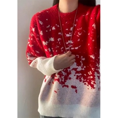 圣诞红雪花渐变毛衣男冬季提花针织衫情侣氛围感毛线衣MY31，男装针织衫/毛衣，星座1116A（原606A-3）