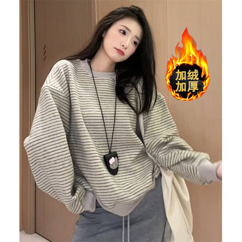 复古条纹圆领无帽长袖卫衣女秋季新款韩系宽松学生上衣W9033,男装卫衣,星座1116A（原606A-3）