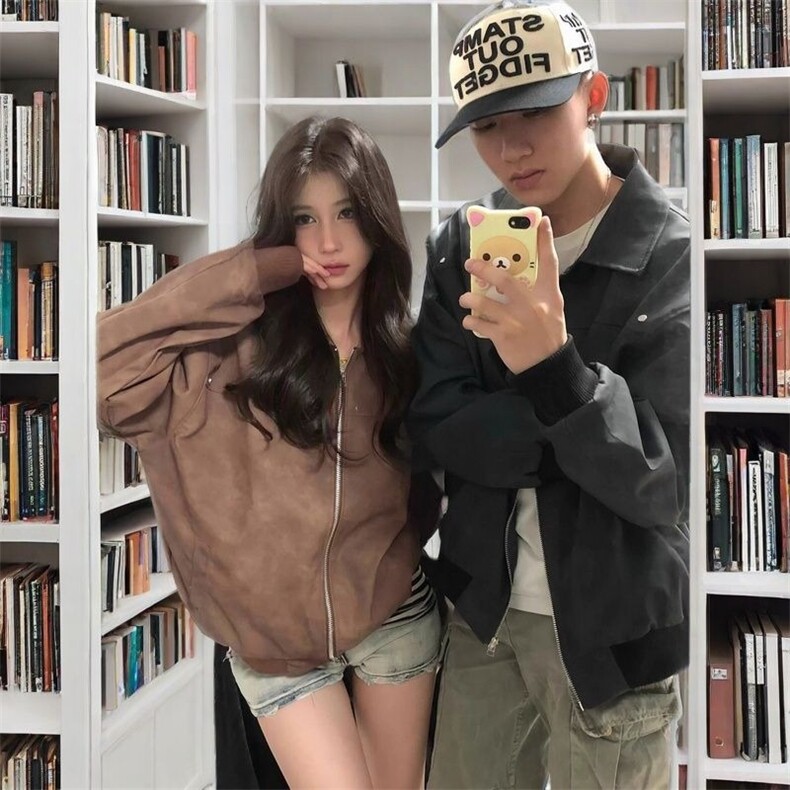 潮美拉德扎染皮衣夹克男女情侣款两件套2025春秋棒球服pu外套,男装皮衣,星座1210-1