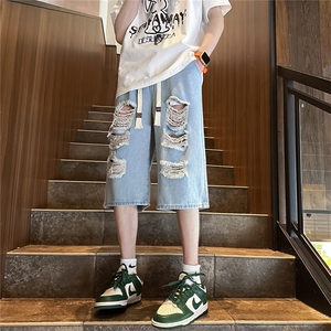 D2040-p45-控68  现货风宽松cleanfit牛仔裤七分裤黑暗图片