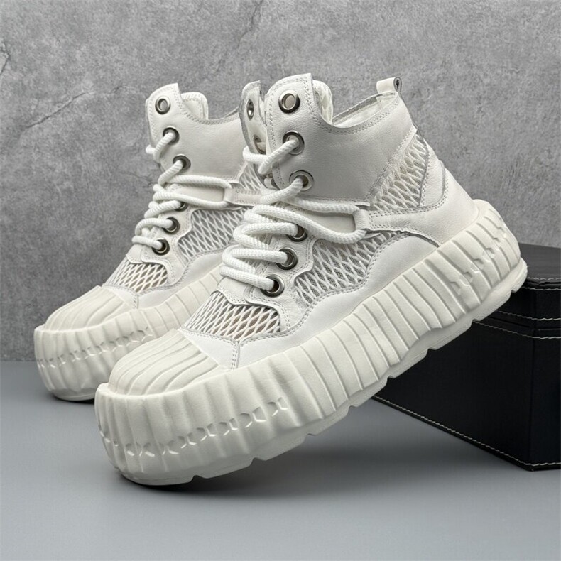 A1119-P295夏季真皮大头小白鞋网面透气高帮板鞋男厚底时尚男鞋，男鞋靴子，星座1407-6