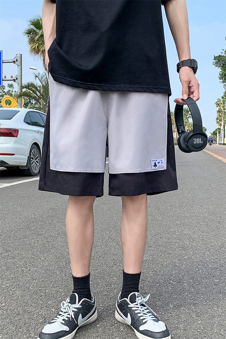 K205P40外景夏装假两件宽松休闲蝴蝶印花撞色五分裤沙滩裤短裤,男装休闲裤,电商A026-1