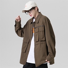 秋季工装衬衫夹克男潮牌多口袋水洗长袖衬衫EL-2510-P65，男装夹克，电商B306