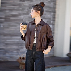 袁泉同款磨砂皮皮衣外套女2025新款短款高级感夹克，女装皮衣，江南女神