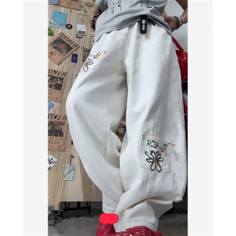 休闲白色弯刀牛仔裤男潮牌复古解构多口袋宽松阔腿长裤K7855,男装牛仔裤,星座1116A（原606A-3）