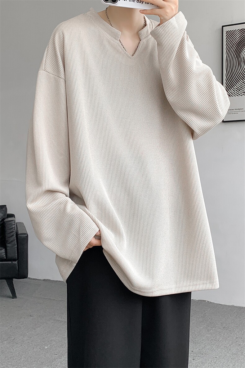 8XL-M长袖打底衫T恤V领针织体恤麦穗条卫衣加肥加大码TX3102特P35,男装T恤,电商B238