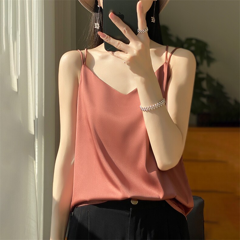夏季新款纯色内搭上衣时尚百搭套头白色小衫,女装背心吊带,绒宛羊绒