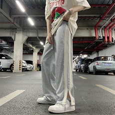 美式高街卫裤男ins潮直筒宽松百搭夏季开叉感阔腿拖地裤K0950-P35，男装休闲裤，星座308B-1