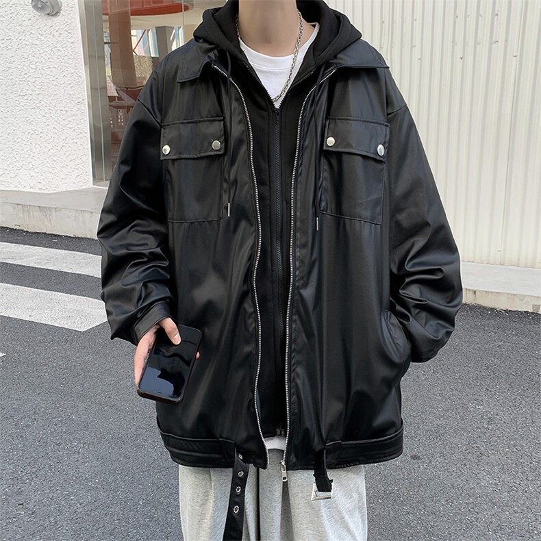 假两件皮衣男韩版潮流2026春秋新款ins宽松百搭个性外套W4476-P75,男装皮衣,星座412