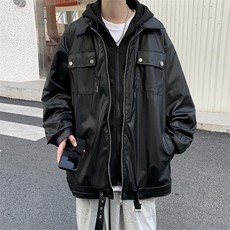假两件皮衣男韩版潮流2026春秋新款ins宽松百搭个性外套W4476-P75，男装皮衣，星座412