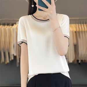 短袖女潮ins潮上衣服2024年夏季简约套头图片
