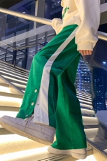2025春夏原创灯芯绒撞色开衩脚休闲卫裤绿GK36-P55，男装休闲裤，电商B277A（原A068）