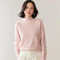 秋季新款半高圆领纯色针织衫时尚休闲百搭，女装针织衫/毛衣，鸥蕊娅羊绒