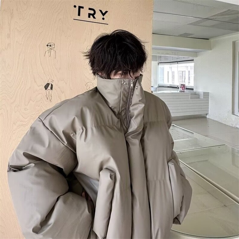 秋冬新品加厚PU皮短款棉衣高街立领面包服时尚潮流外套LF1023p95,男装棉衣,电商D256-2(原A064-2)