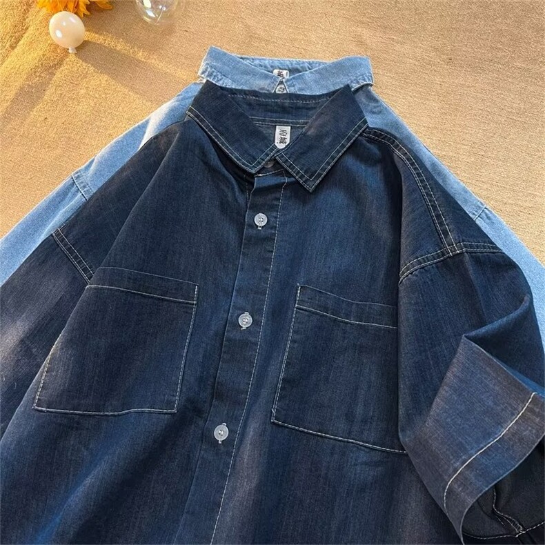 美式潮牌牛仔衬衫男短袖夏季日系百搭工装衬衣服ins潮S3512-P40,男装T恤,星座1008-1