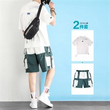 夏季新款男套装2件套时尚潮款青少年款工装工业风DK021+DK089-P75，男装套装，电商A128