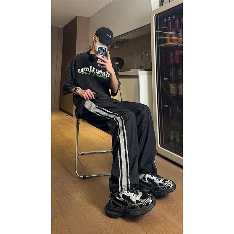 现货 夏季速干巴黎神裤撞色拼接条纹休闲运动长裤男K650-P45 控68图片