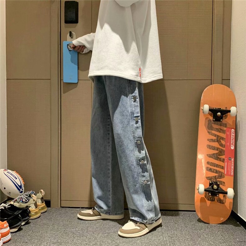 牛仔裤男宽松直筒炸街痞帅排扣裤子韩版潮流ins潮牌休闲裤k90-p40，男装牛仔裤，星座1008