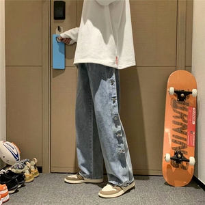 牛仔裤男宽松直筒炸街痞帅排扣裤子韩版潮流ins潮牌休闲裤k90-p40图片