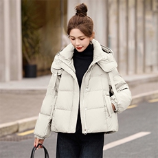 欧洲站2025冬季新款连帽白鸭绒羽绒服小个子宽松外套百搭，女装羽绒服，朵莱米