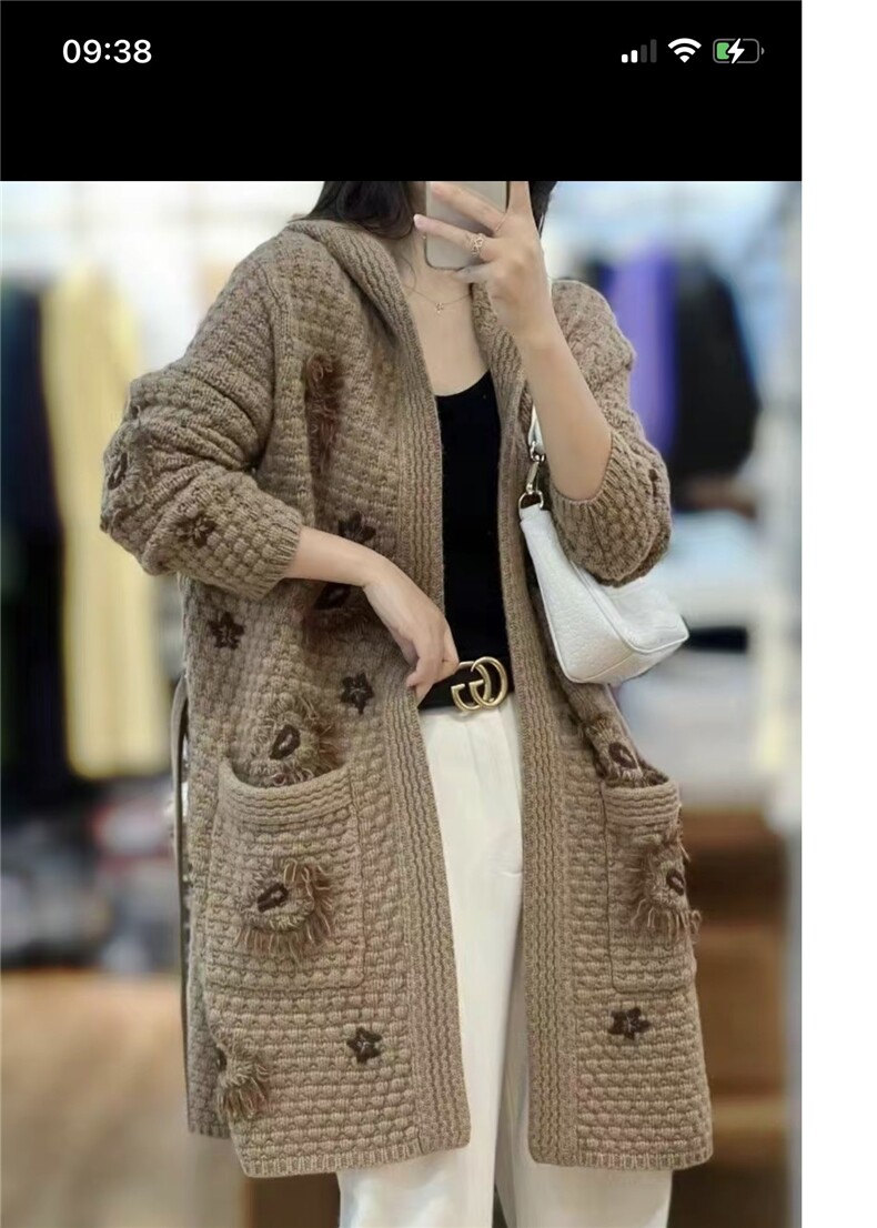 外套女秋冬2024年新款加厚针织35%羊绒重工手工编织大衣,女装羊绒大衣,以美红杉羊绒