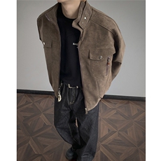 美式皮衣外套男春秋款潮牌立领麂皮绒夹克工装痞帅棒球服JK61-P90，男装皮衣，星座308B-2